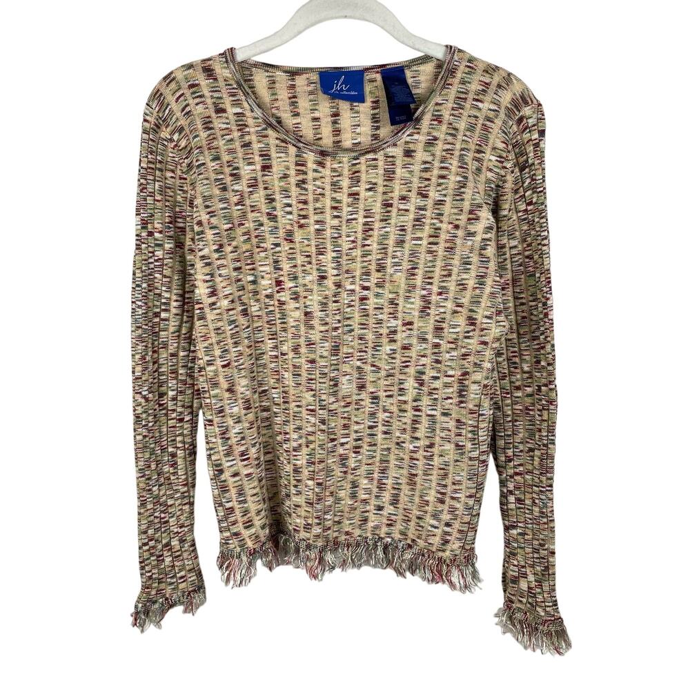 y2k Ribbed Knit Fringe Trim Sweater Indie Sleaze Beige Maroon Green Multicolor